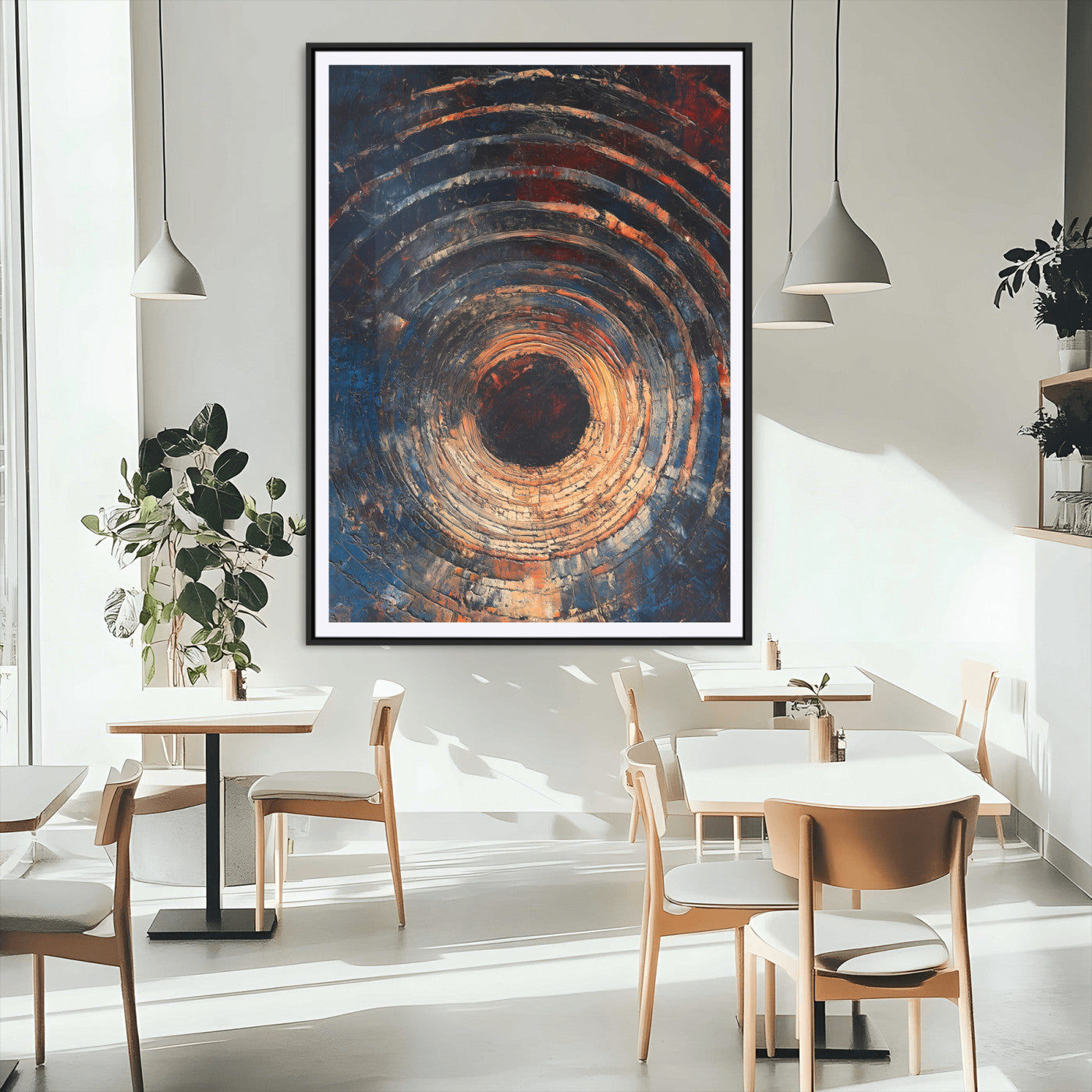 MGC-FP-24x36 - Textured Spiral Wall Art Canvas Print, Framed Abstract Void Art Picture Print, Wooden Vortex Perfect Modern Industrial Decor Artwork
