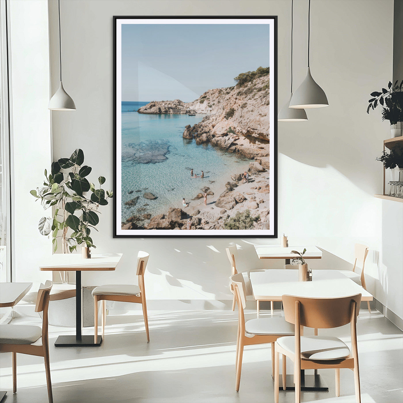 MGC-FP-24x36 - Turquoise Cove Wall Art Canvas Print, Framed Ibiza Beach Art Picture Print, Mediterranean Shore Perfect Boho Coastal Decor Artwork