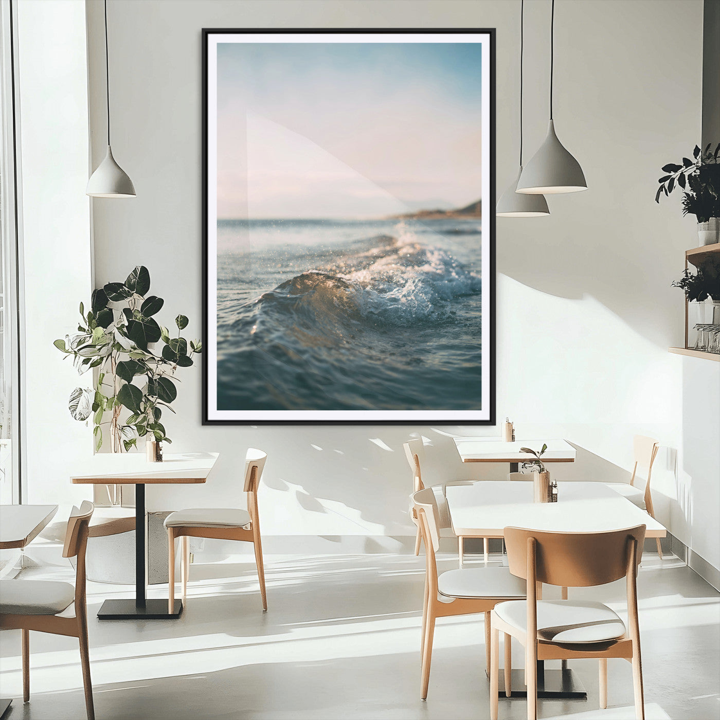 MGC-FP-24x36 - Ocean Waves Wall Art Canvas Print, Framed Coastal Serenity Art Picture Print, Golden Hour Perfect Modern Coastal Decor Artwork