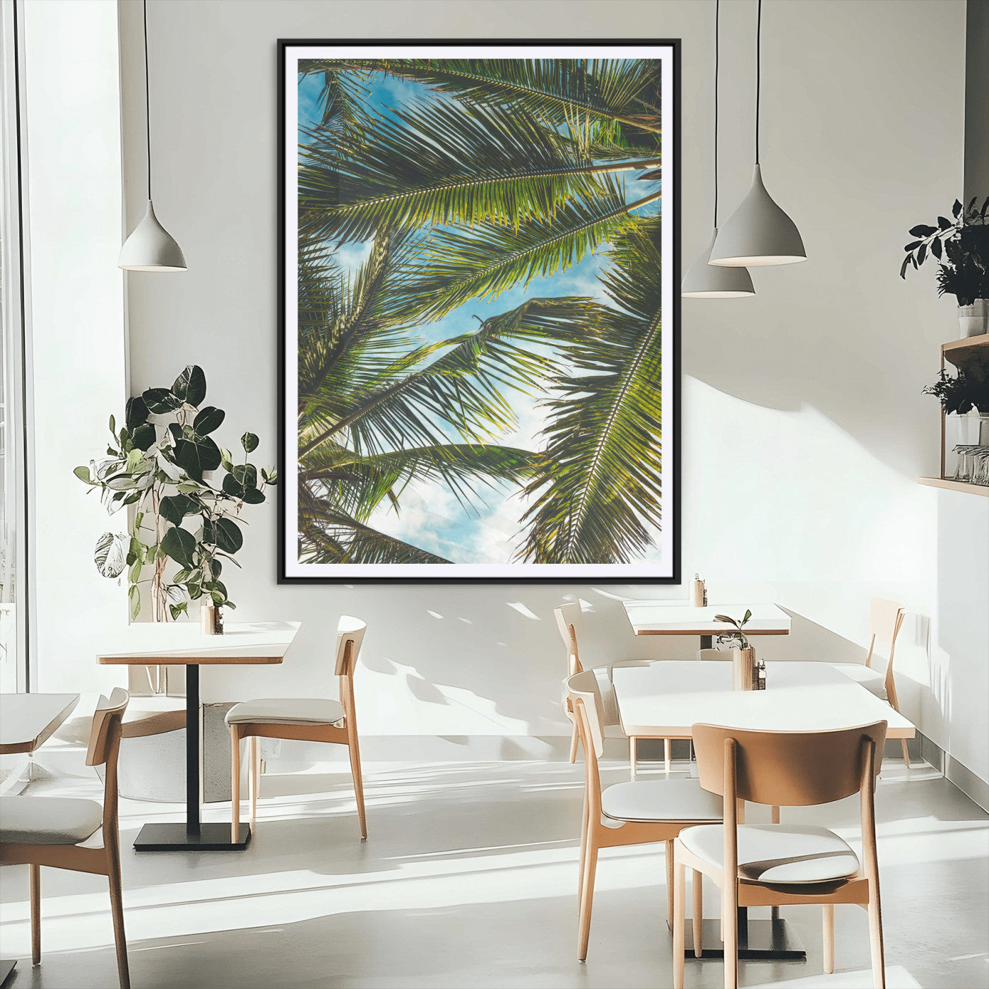 MGC-FP-24x36 - Palm Leaves Wall Art Canvas Print, Framed Tropical Vibes Art Picture Print, Green Foliage Perfect Tropical Boho Decor Artwork
