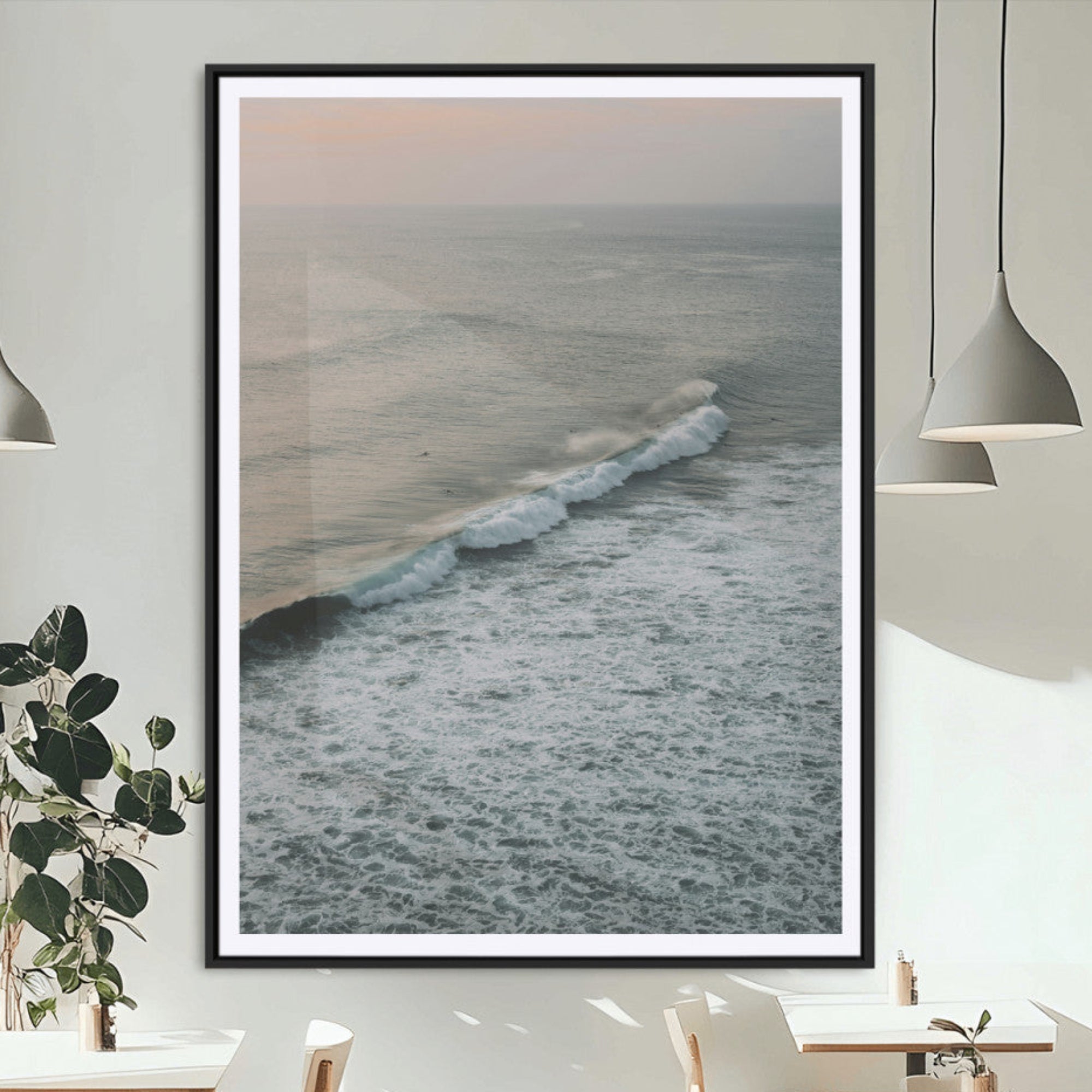 88999168-MGC-FP-24x36_Black-Ocean Waves Wall Art Canvas Print – Framed Coastal Serenity Relaxing Ocean Scene Artwork for Home Office