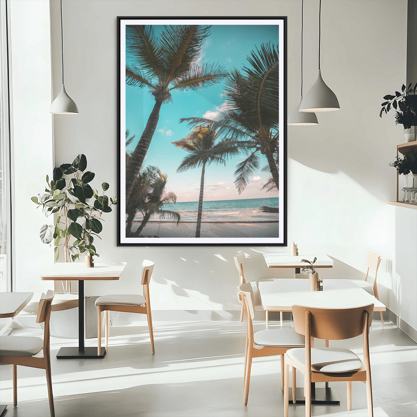 MGC-FP-24x36 - Palm Trees Wall Art Canvas Print, Framed Tropical Beach Art Picture Print, Ocean Breeze Perfect Tropical Coastal Decor Artwork