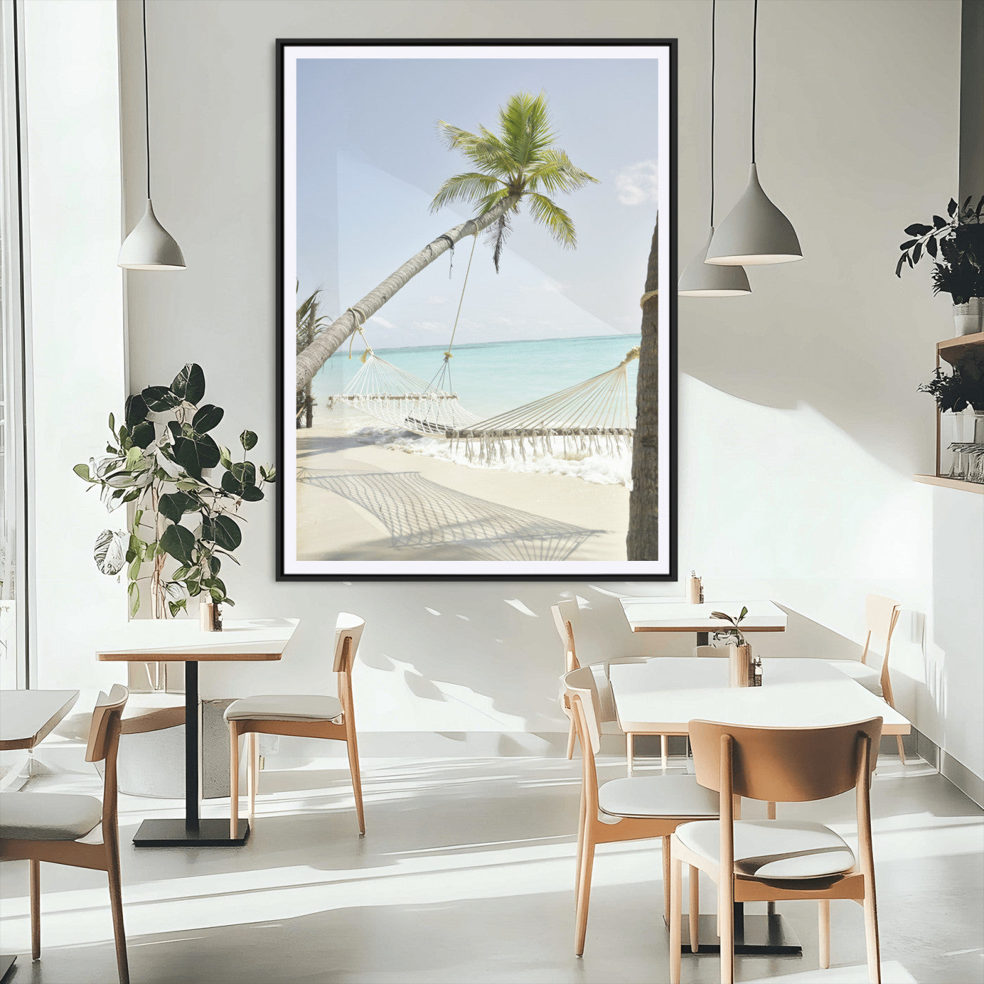 MGC-FP-24x36 - Beach Hammock Wall Art Canvas Print, Framed Tropical Paradise Art Picture Print, Coastal Serenity Perfect Boho Coastal Decor Artwork