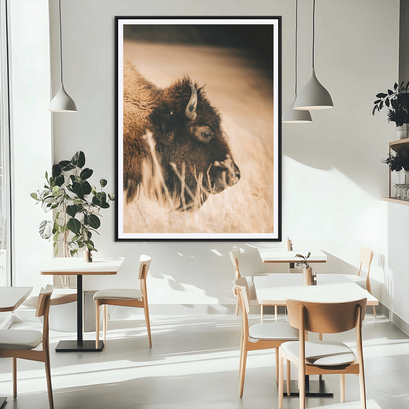 MGC-FP-24x36 - Bison Portrait Wall Art Canvas Print, Framed Western Landscape Art Picture Print, Prairie Serenity Perfect Modern Ranch Decor Decor Artwork