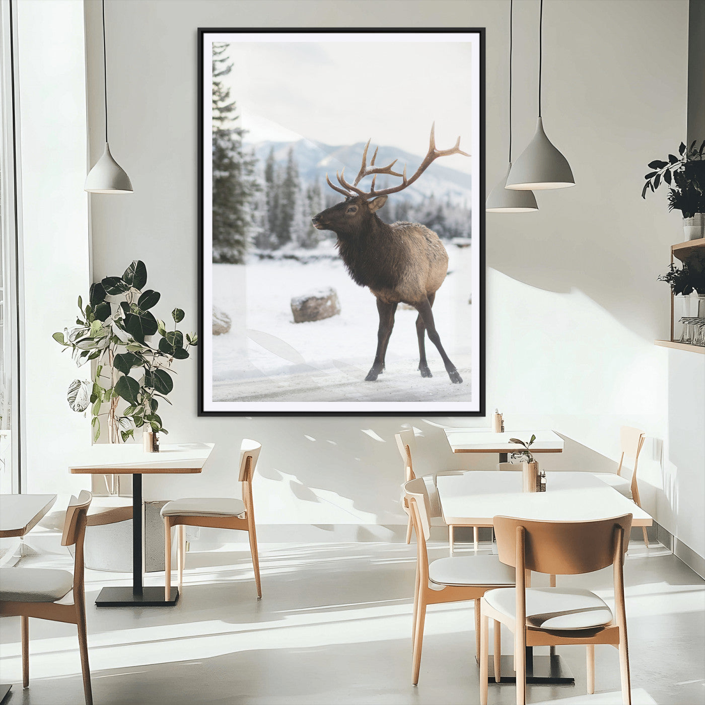 MGC-FP-24x36 - Elk Photography Wall Art Canvas Print, Framed Winter Wildlife Art Picture Print, Snowy Mountains Perfect Rustic Cabin Decor Decor Artwork