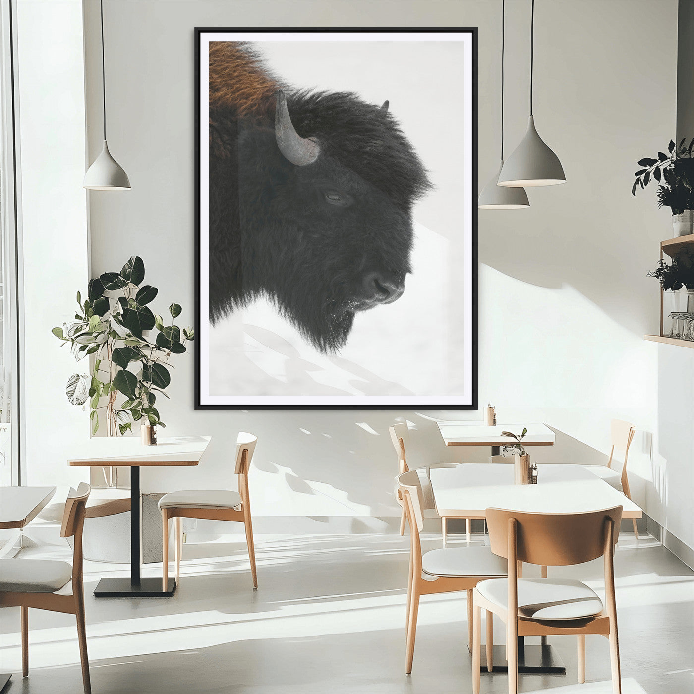 MGC-FP-24x36 - Western Rustic Wall Art Canvas Print, Framed Buffalo Photography Art Picture Print, Black and White Wildlife Perfect Country Decor Artwork