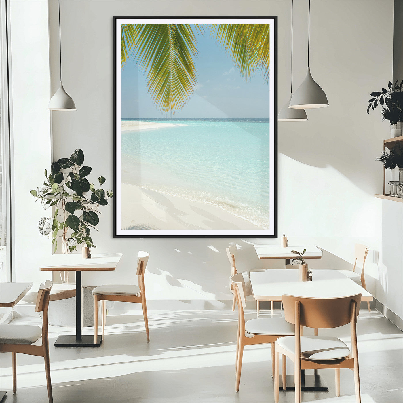 MGC-FP-24x36 - Azure Water Wall Art Canvas Print, Framed Tranquil Island Escape Art Picture Print, Clear Blue Ocean Perfect Coastal Minimalist Decor Artwork