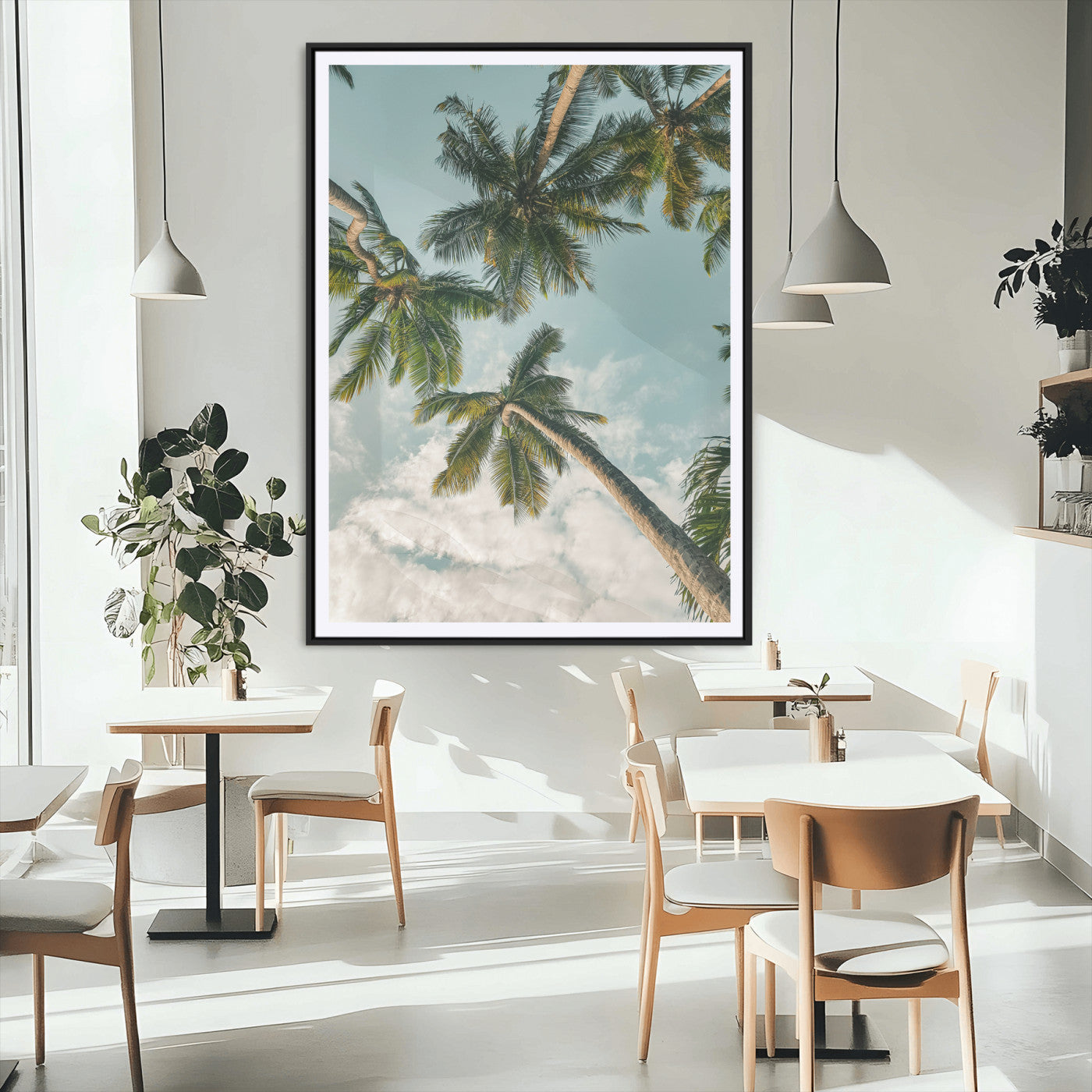 MGC-FP-24x36 - Tropical Palm Trees Wall Art Canvas Print, Framed Coastal Nature Art Picture Print, Relaxing Summer Vibes Perfect Boho Coastal Decor Artwork