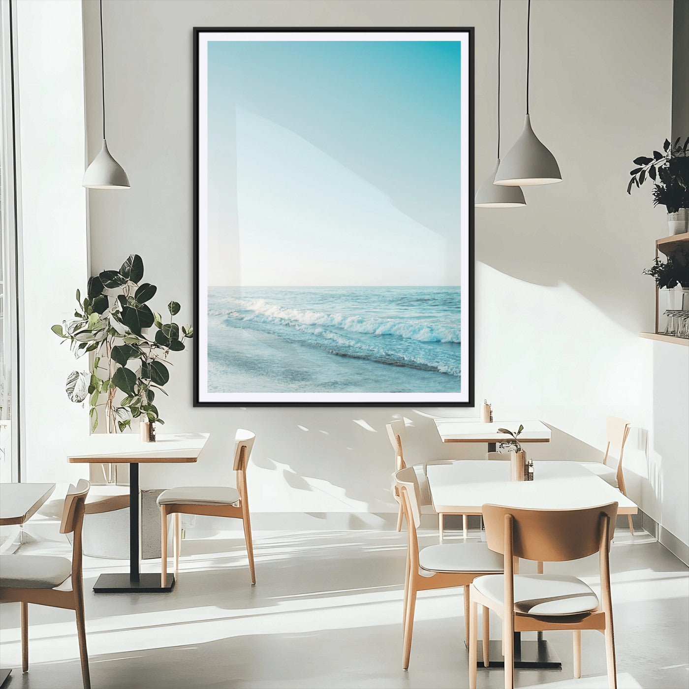 MGC-FP-24x36 - Minimalist Ocean Wall Art Canvas Print, Framed Calm Seascape Art Picture Print, Soft Blue Tones Perfect Coastal Minimalist Decor Artwork