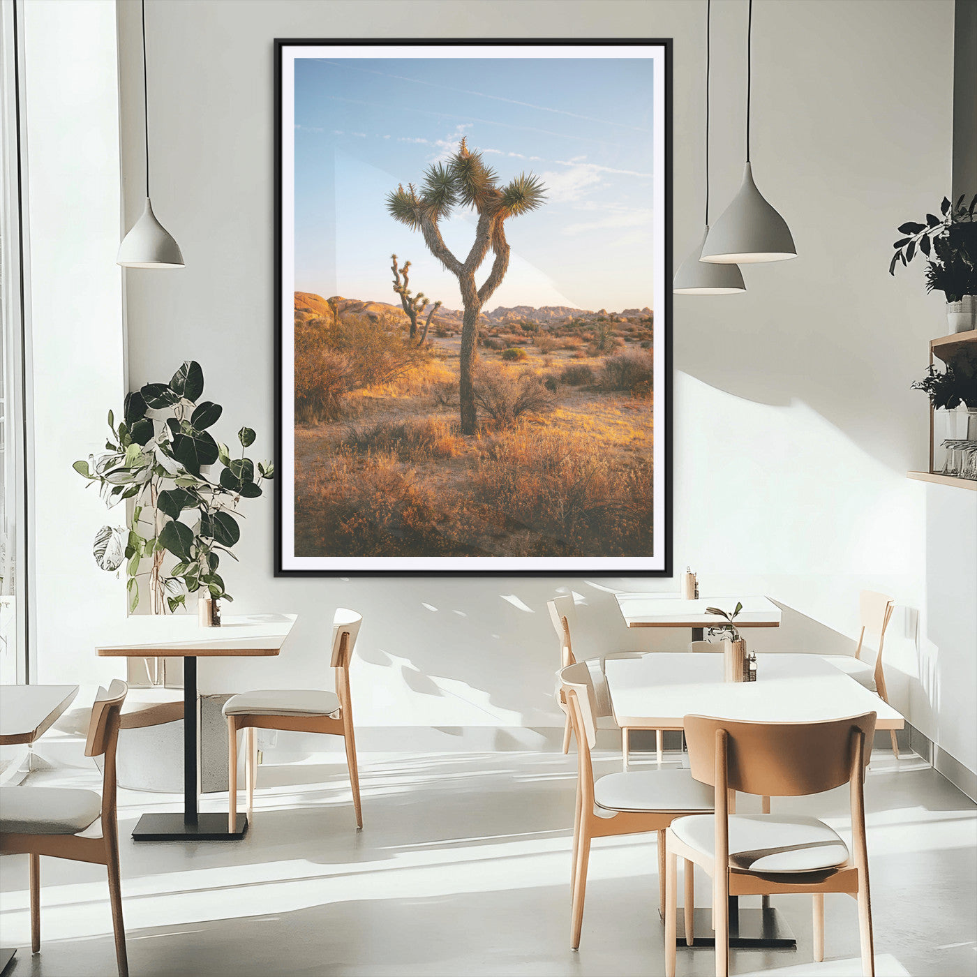 MGC-FP-24x36 - Joshua Tree Wall Art Canvas Print, Framed Golden Hour Desert Art Picture Print, Sunset Glow Perfect Southwestern Boho Decor Artwork