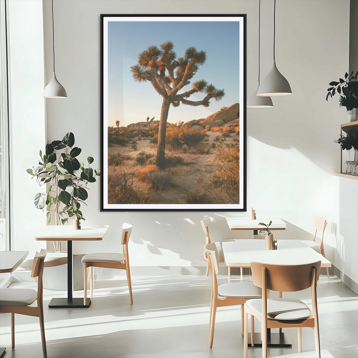 MGC-FP-24x36 - Joshua Tree Wall Art Canvas Print, Framed Desert Sunset Art Picture Print, Golden Hour Light Perfect Southwestern Boho Decor Artwork