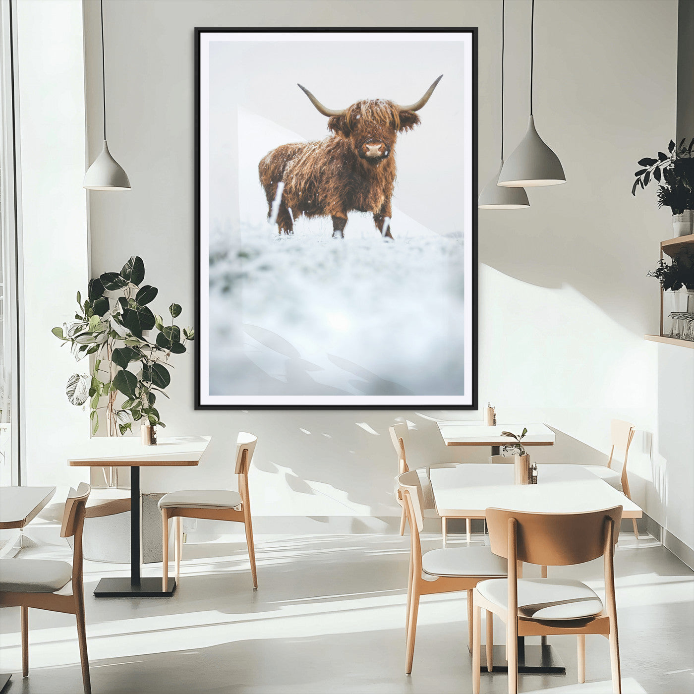 MGC-FP-24x36 - Highland Cow Wall Art Canvas Print, Framed Horned Cow Art Picture Print, Scottish Cattle Perfect Farmhouse Decor Artwork