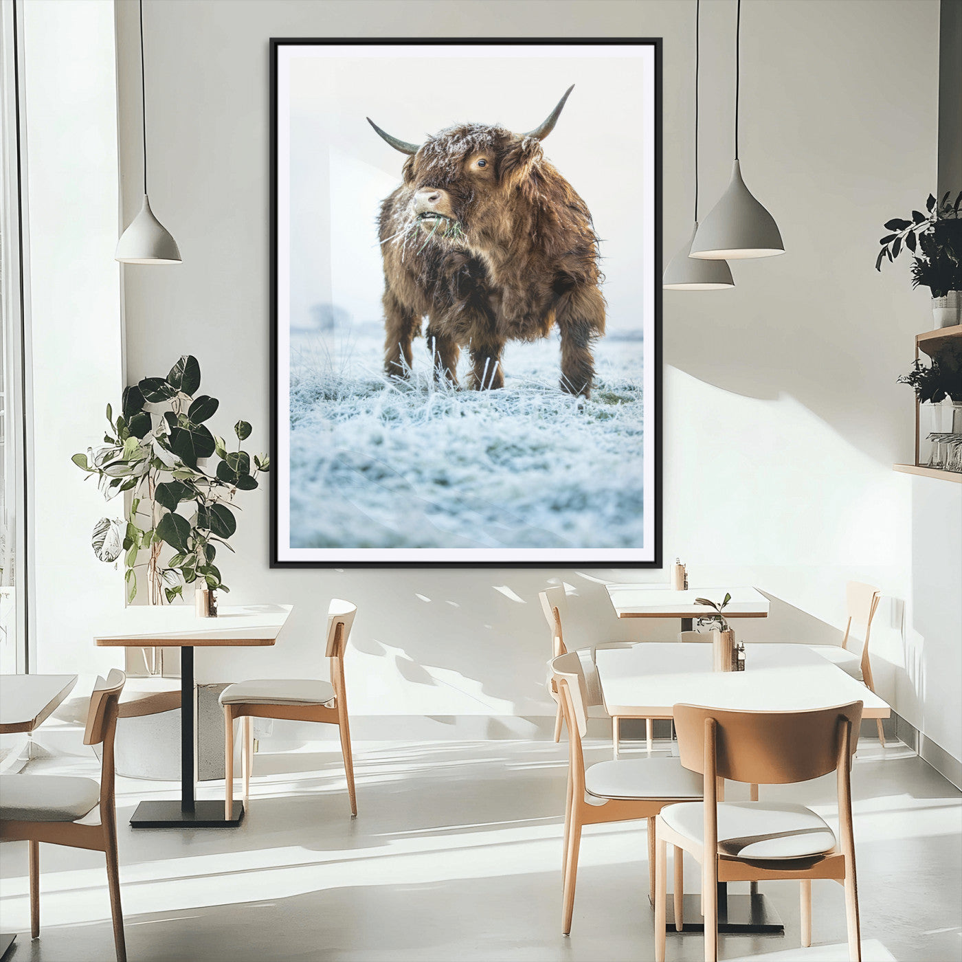 MGC-FP-24x36 - Minimalist Scottish Highlang Cow Wall Art Canvas Print for Farmhouse / County Style Art Print for