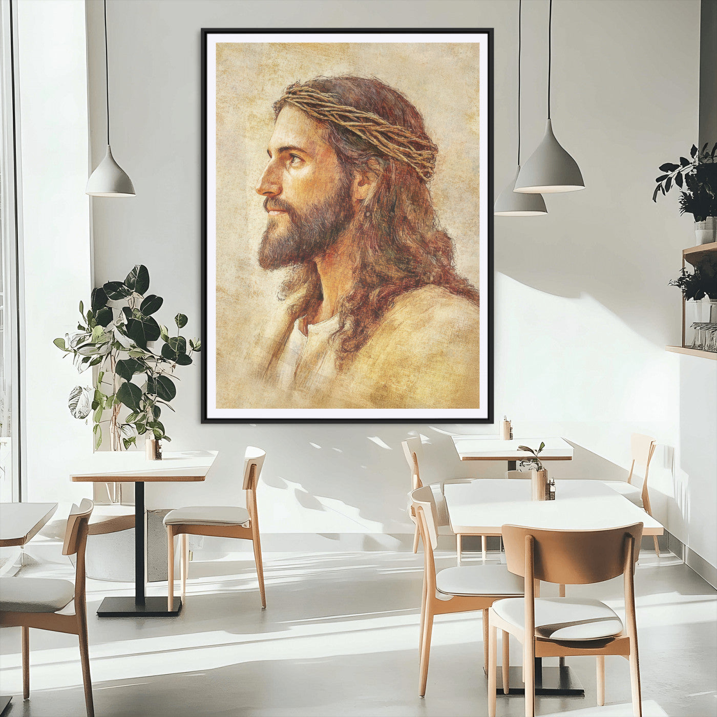 MGC-FP-24x36 - Jesus Christ Portrait Canvas Wall Art – Christian Faith Print, Crown of Thorns Detail, Inspirational