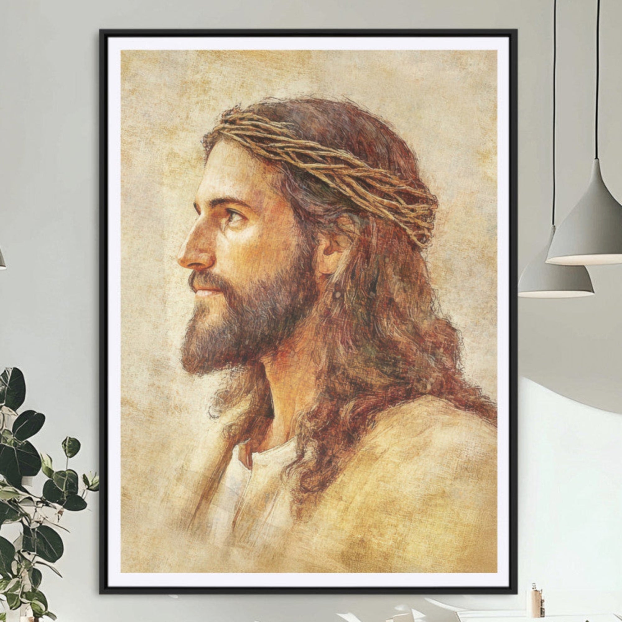 MGC-FP-24x36 - Jesus Christ Portrait Canvas Wall Art – Christian Faith Print, Crown of Thorns Detail, Inspirational