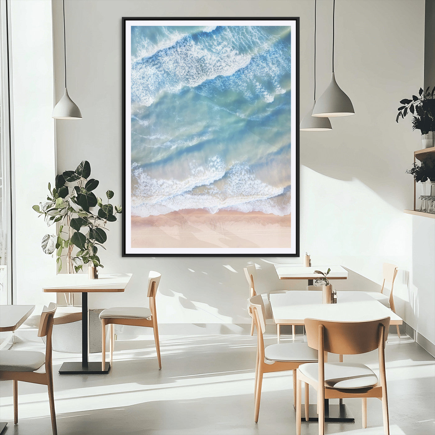 MGC-FP-24x36 - Aerial Ocean Waves Canvas Wall Art – Tranquil Beach Shoreline, Coastal Sea Photography, Serene