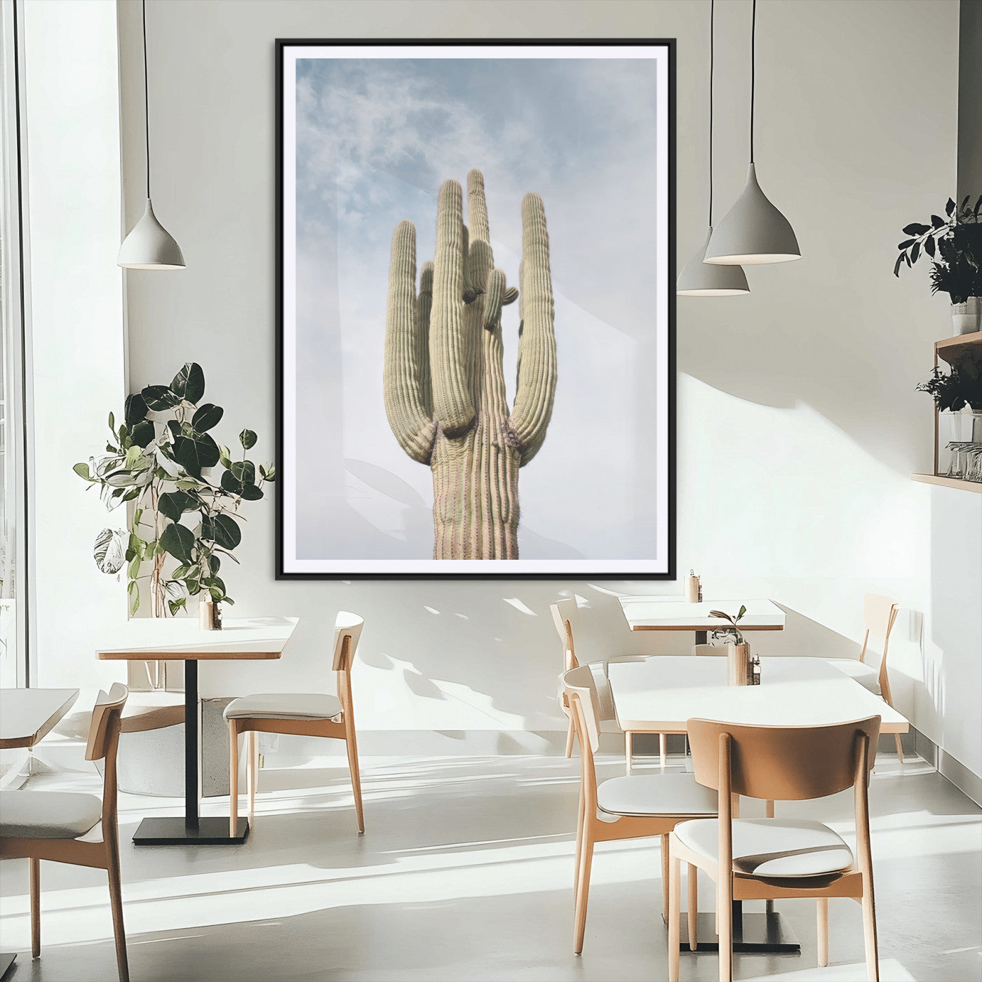 MGC-FP-24x36 - Desert Cactus Canvas Wall Art – Large Saguaro Cactus Photo, Minimalist Nature Decor, Blue Sky
