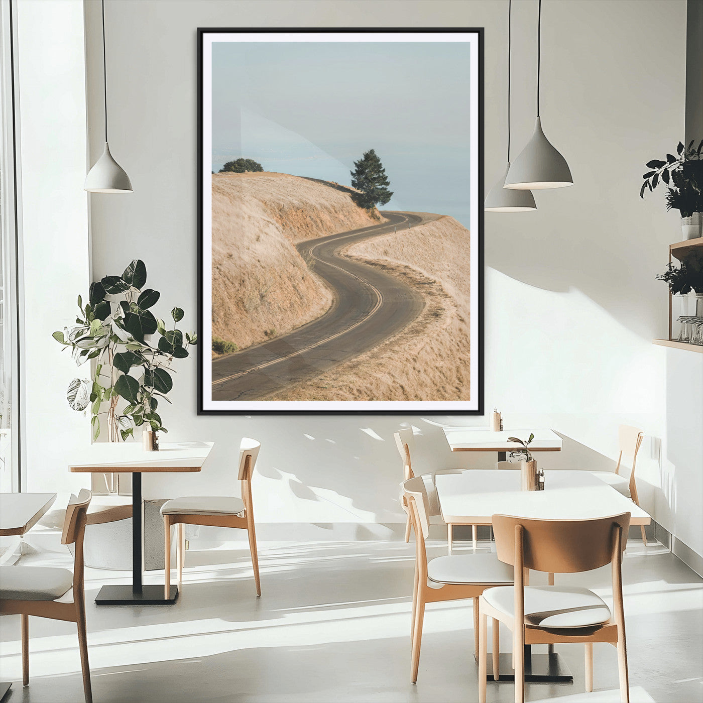 MGC-FP-24x36 - Winding Road Canvas Wall Art – Scenic Curvy Road Landscape, Large Minimalist Outdoor Decor, Wrapped