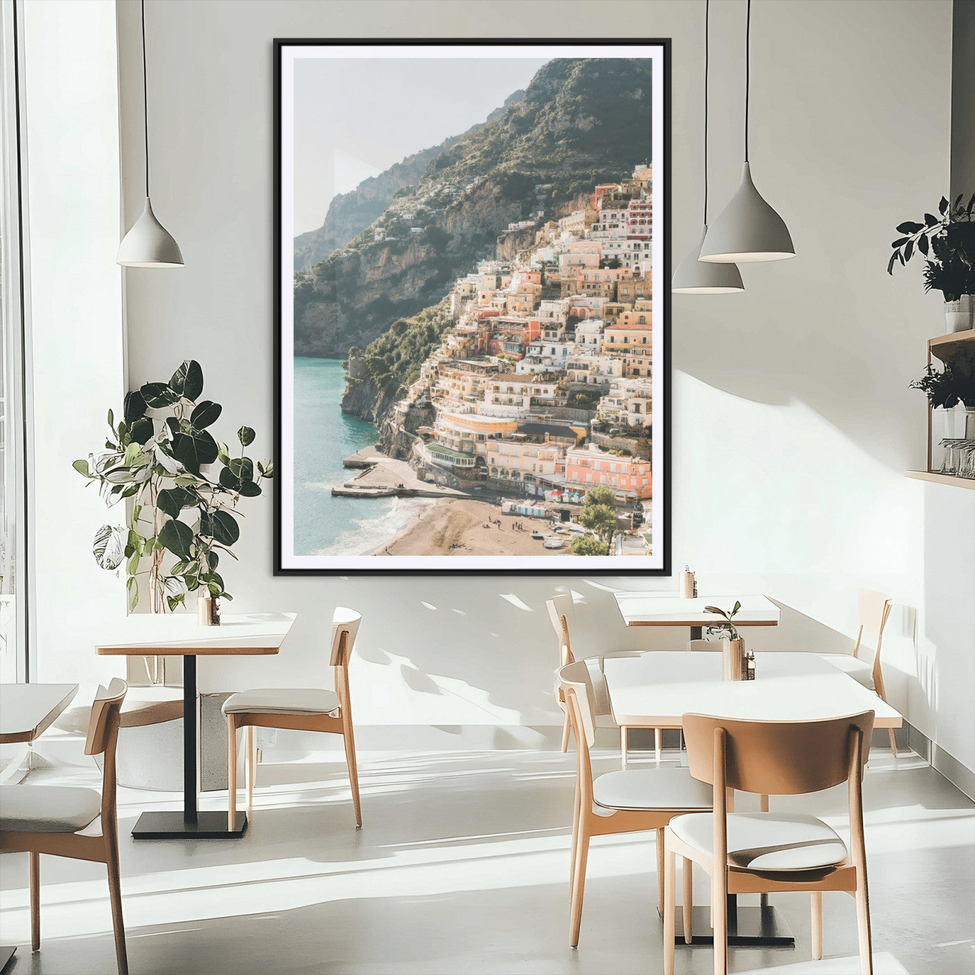 MGC-FP-24x36 - Scenic Coastal Cliffside Town Wall Art – Mediterranean Seaside View Canvas Print, Vibrant Wrapped Canvas for Living Room, Office, Home Decor