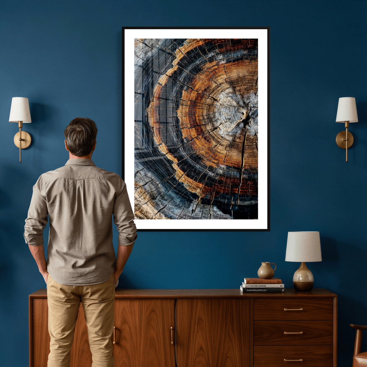 92693966B-MGV-CV-24X36 - Abstract Wood Grain Canvas Print, Tree Ring Pattern Wall Art, Framed Canvas Ready to Hang