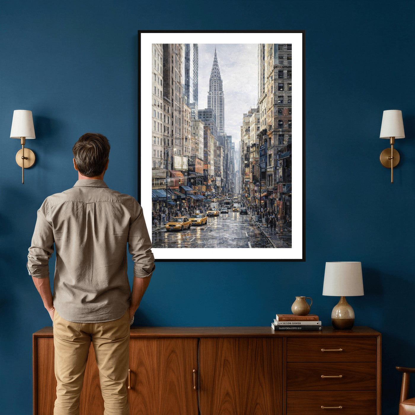37693299-MGV-CV-24X36 - Chrysler Building New York Wall Art Canvas Print, Abstract NYC Street Painting Canvas Print, Modern Manhattan City Artwork for Living Room Decor
