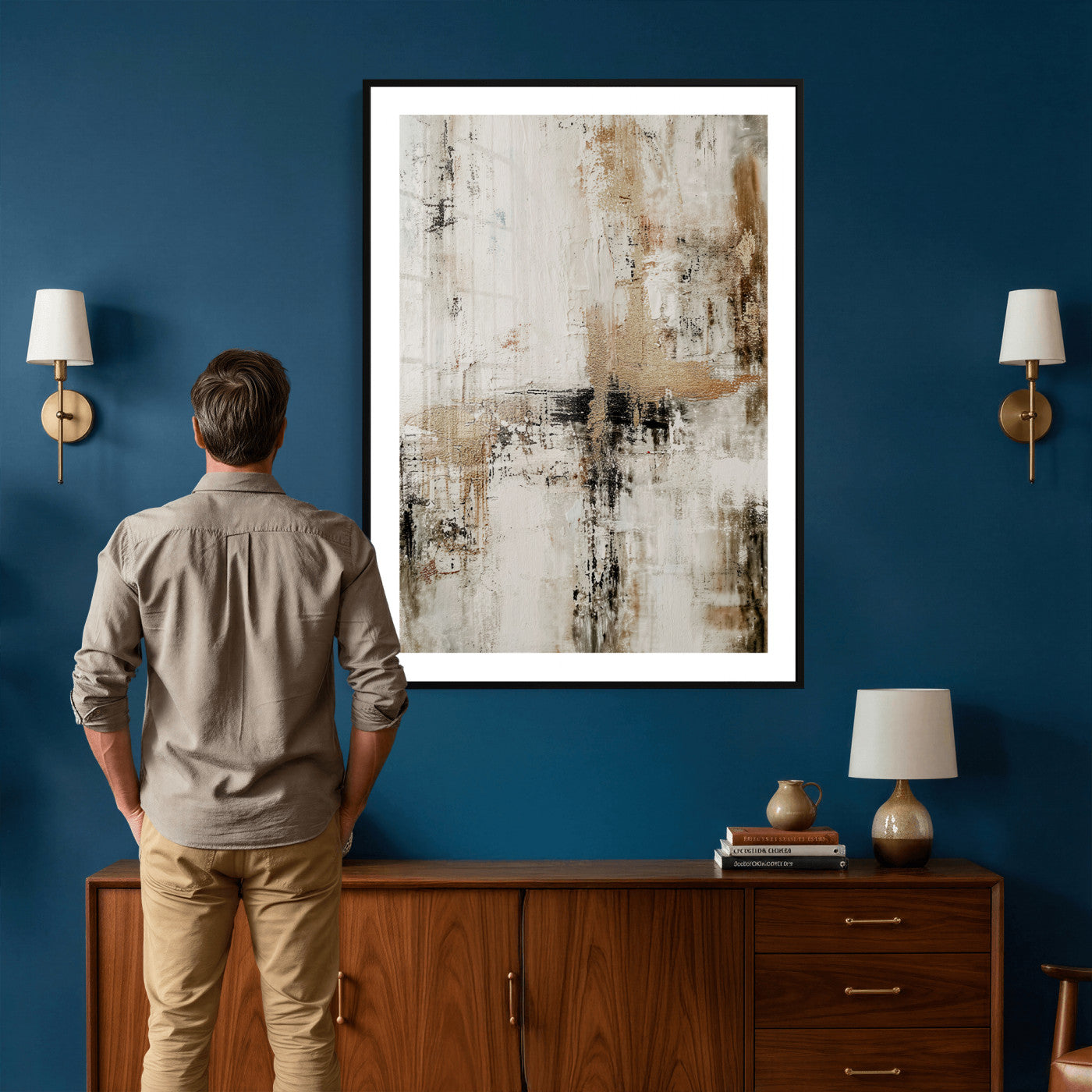 381262454-MGV-CV-24X36 - Neutral Abstract Wall Art Canvas Print, Beige Black Textured Modern Canvas Print, Minimalist Contemporary Artwork for Living Room Decor