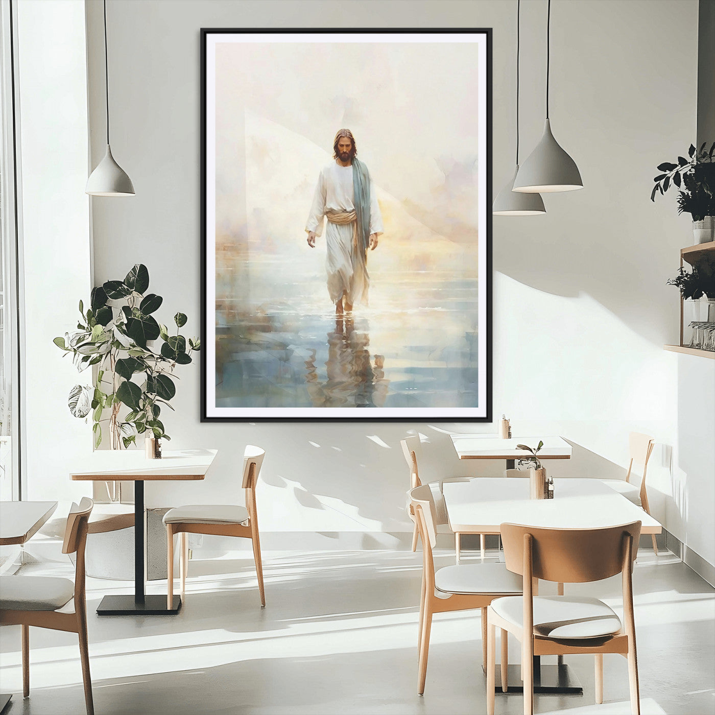 MGC-FP-24x36 - Jesus Walking on Water Wall Art Canvas Print, Christian Wall Art Print, God Jesus Print