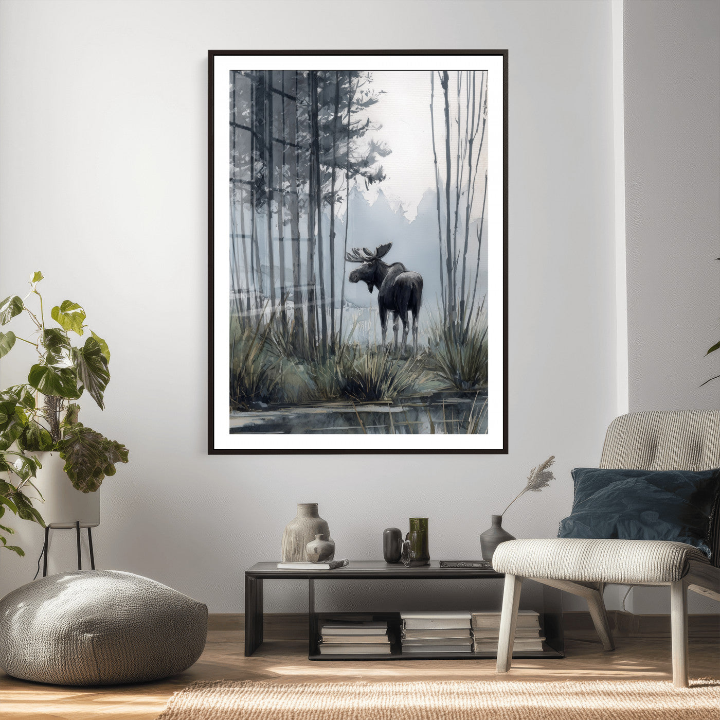 63767896-MGV-CV-24X36 - Abstract Moose Forest Wall Art Canvas Print – Wildlife Nature Artwork Print for Living Room, Cabin, and Office Decor
