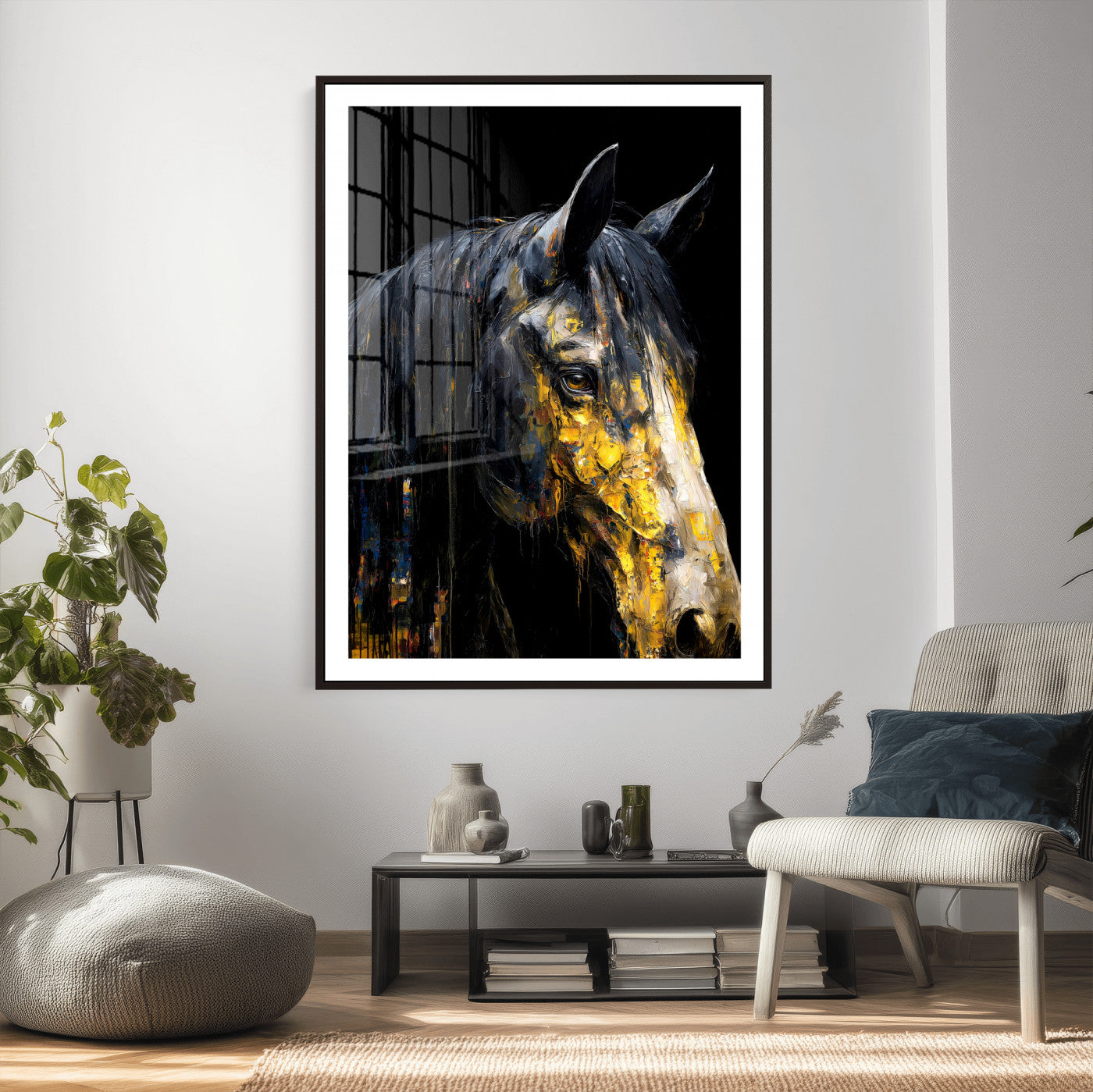 74608479-MGV-CV-24X36 - Abstract Horse Wall Art Canvas Print – Painting Style Western Equine Artwork Print for Living Room, Ranch, and Office Decor