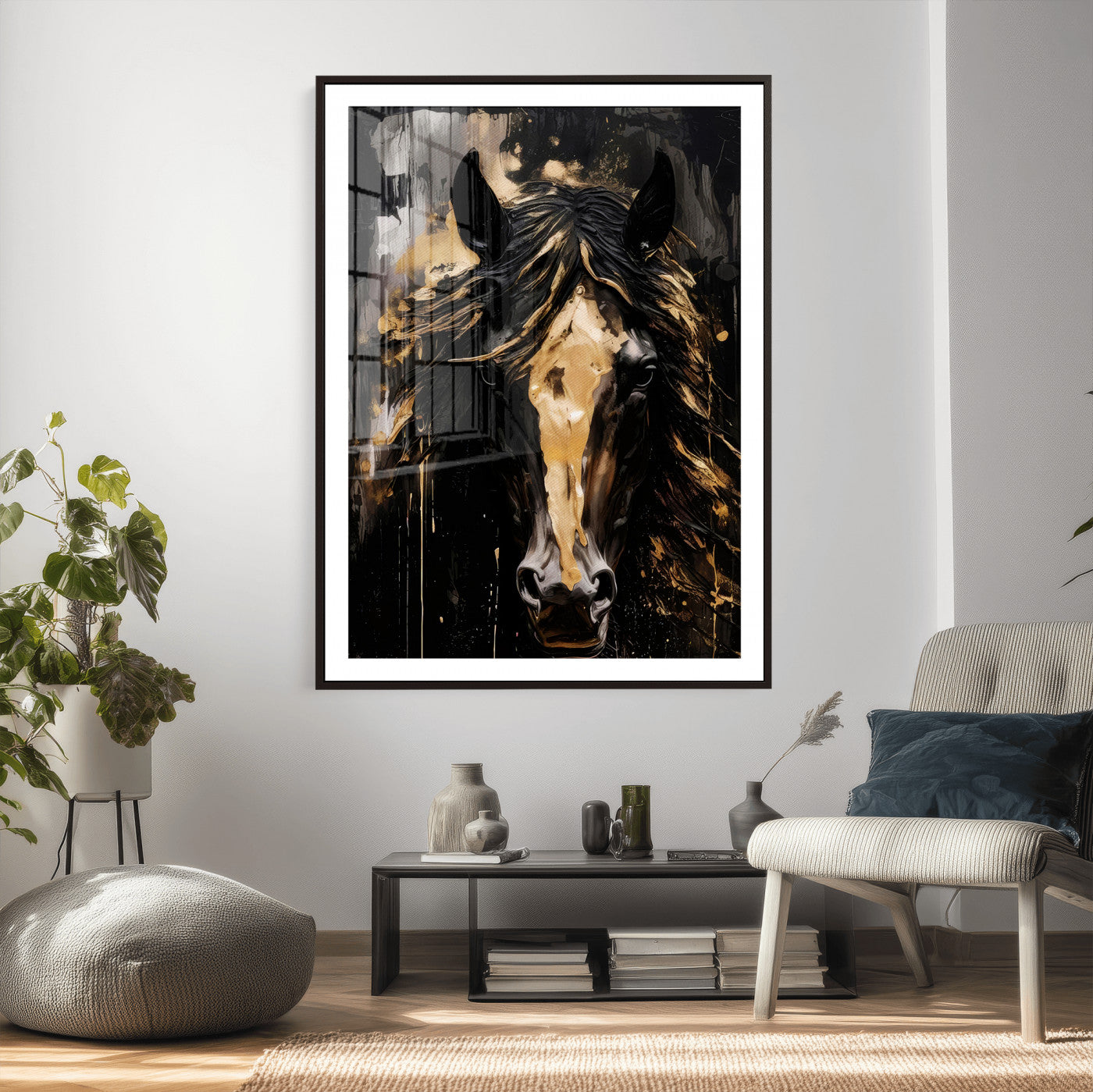91506748-MGV-CV-24X36 - Abstract Horse Wall Art Canvas Print – Painted Style Western Equine Artwork Print for Living Room, Ranch, and Office Decor