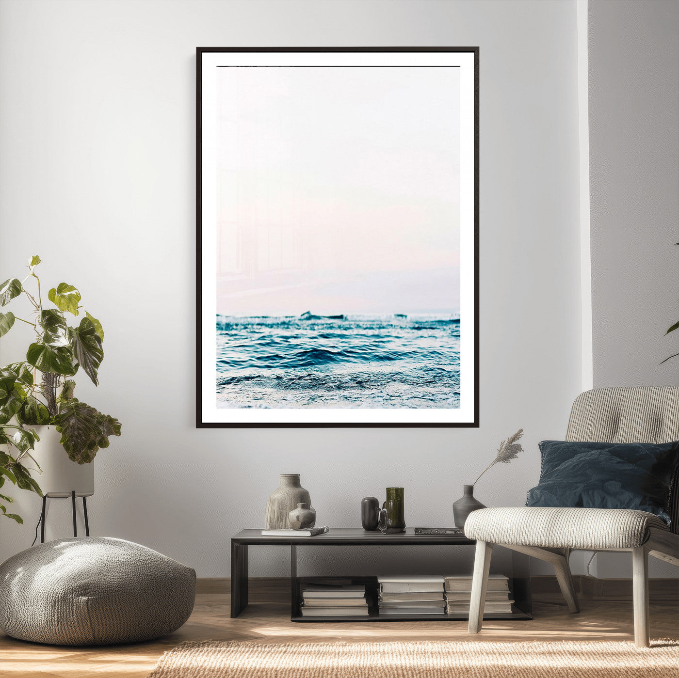 17196851-MGV-CV-24X36 - Ocean Wave Wall Art Canvas Print, Minimal Seascape Photography, Coastal Blue Water Artwork, Vertical Beach Wall Decor, Calm Sea Nature Print