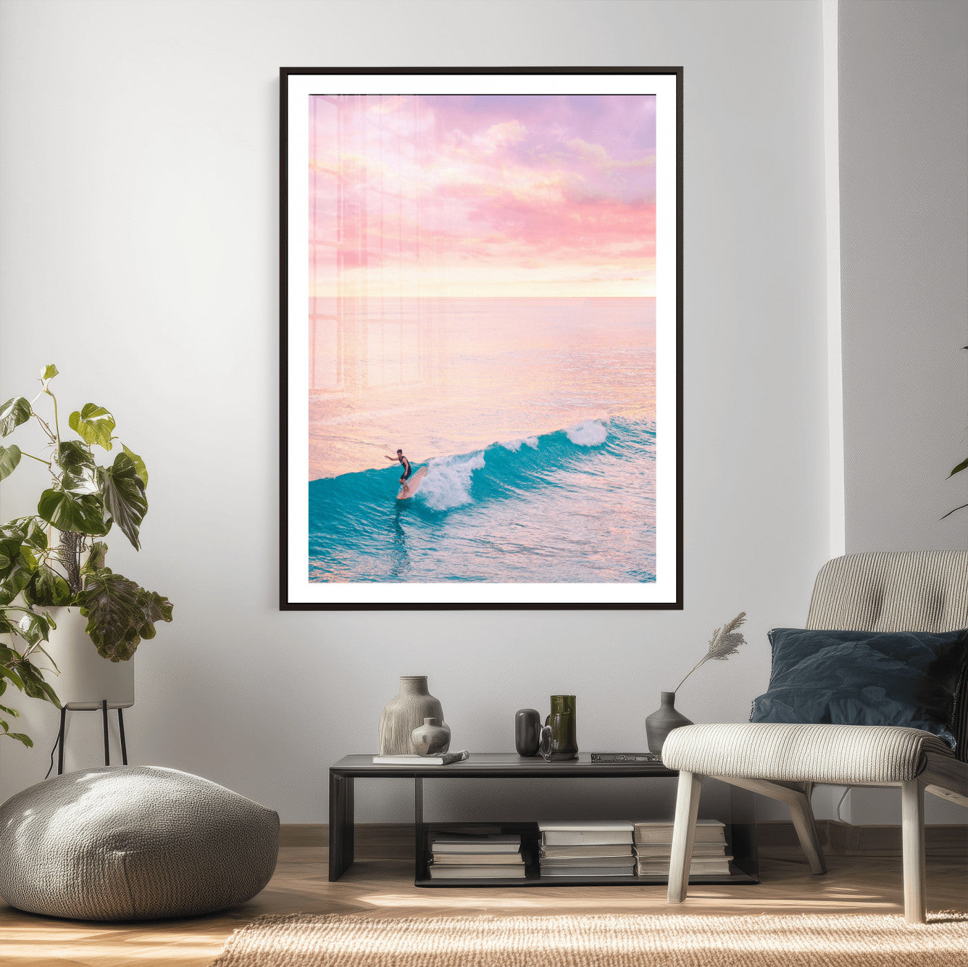 44011962-MGV-CV-24X36 - Sunset Surf Wall Art Canvas Print – Coastal Ocean Photography Artwork Print for Living Room, Beach House, and Relaxing Home Decor