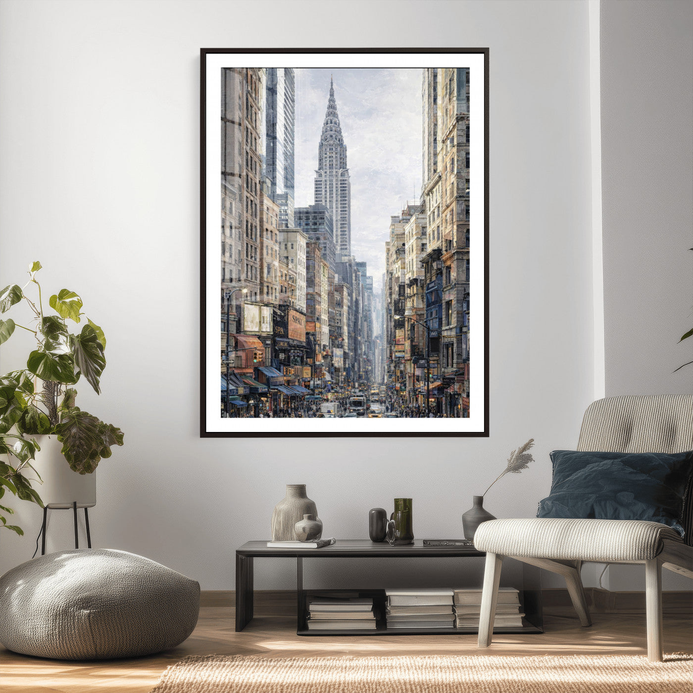 37693299-MGV-CV-24X36 - Chrysler Building New York Wall Art Canvas Print, Abstract NYC Street Painting Canvas Print, Modern Manhattan City Artwork for Living Room Decor