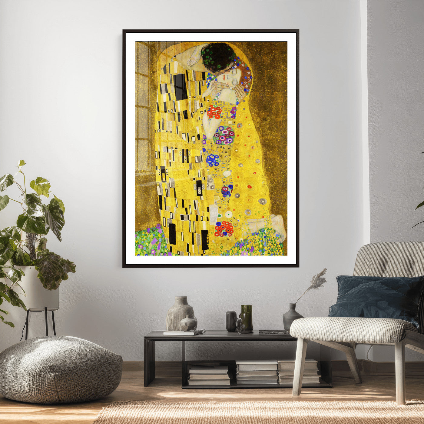 77323081-MGV-CV-24X36 - The Kiss Wall Art Canvas Print – Gustav Klimt Inspired Gold Art Nouveau Painting