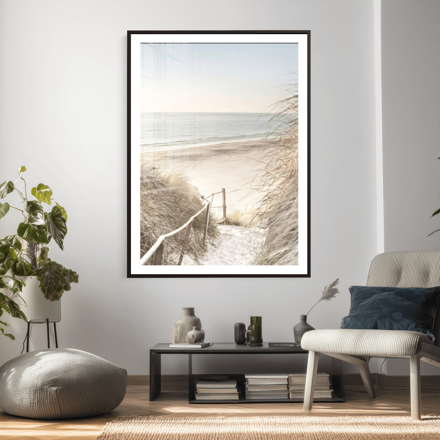 58415953-MGV-CV-24X36 - Coastal Beach Path Wall Art Canvas Print - Neutral Ocean Shore Landscape Artwork for Minimalist Home Decor