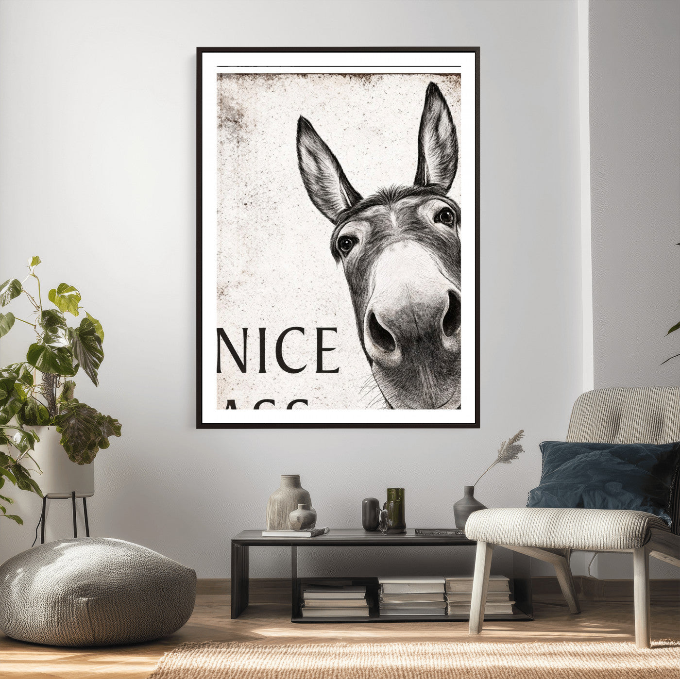 8151788R6-MGV-CV-24X36 - Funny Donkey Bathroom Wall Art Canvas Print, Nice Ass Farm Animal Sign, Rustic Farmhouse Humor Decor, Toilet Wall Art