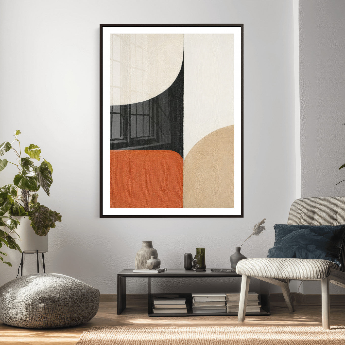 38800649-MGV-CV-24X36 - Geometric Abstract Wall Art Canvas Print, Orange Blue Abstract Expressionist Painting Print, Modern Geometric Abstract Canvas Art