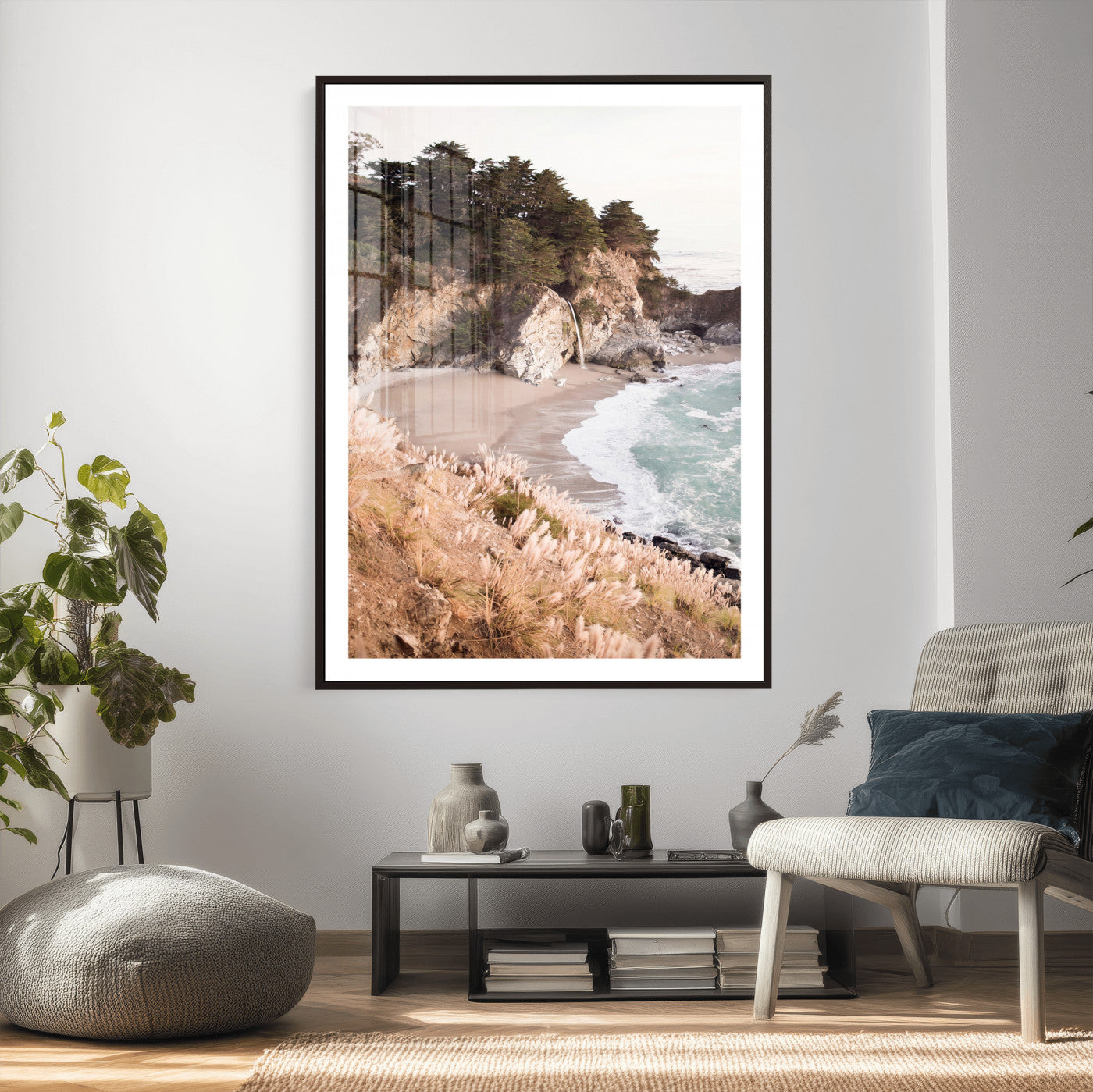 66328547-MGV-CV-24X36 - McWay Falls Canvas Wall Art, Big Sur California Photography Print, Waterfall Beach Coastal Decor, Julia Pfeiffer State Park, Boho Nature Print