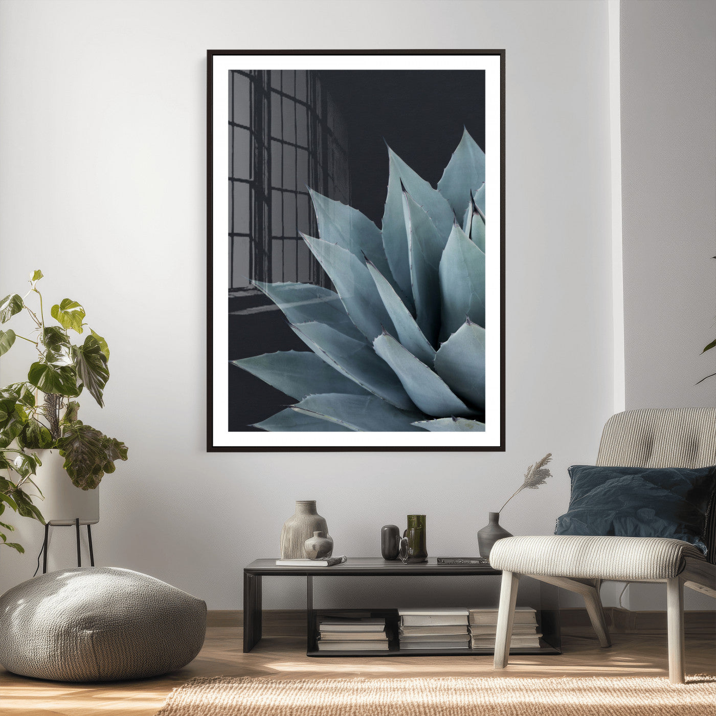 59803798-MGV-CV-24X36 - Agave Wall Art Canvas Print, Blue Green Succulent Botanical Framed Artwork, Minimalist Desert Plant Decor for Living Room Bedroom Office Bathroom