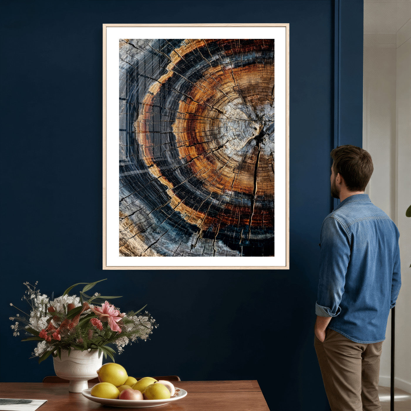 92693966B-MGV-CV-24X36 - Abstract Wood Grain Canvas Print, Tree Ring Pattern Wall Art, Framed Canvas Ready to Hang