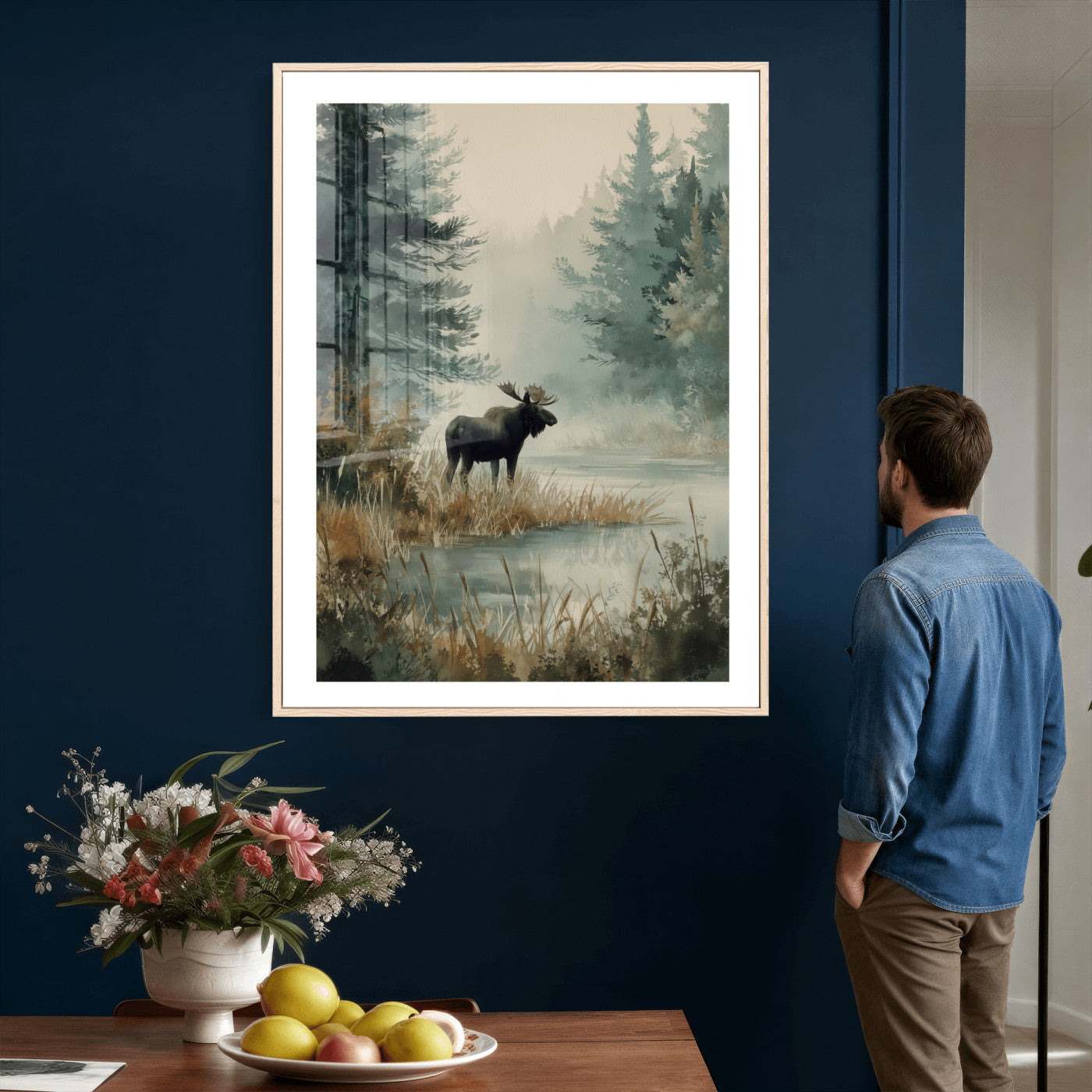 78345154-MGV-CV-24X36 - Watercolor Abstract Moose Forest Wall Art Canvas Print – Wildlife Nature Artwork Print for Living Room, Cabin, and Office Decor