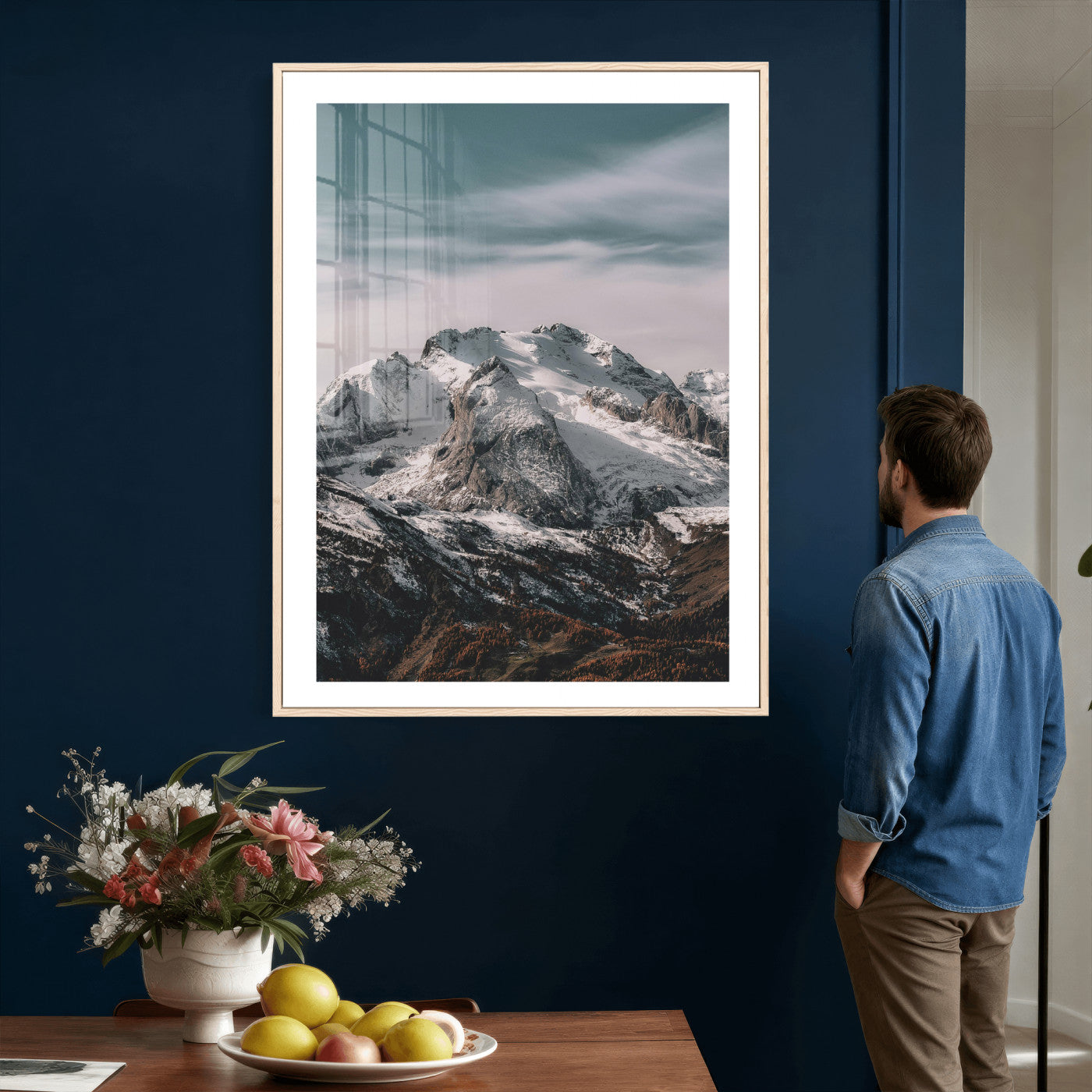 73655572-MGV-CV-24X36 - Alpine Mountain Landscape Wall Art Canvas Print, Snowy Peak Nature Wall Decor, Minimal Mountain Photography Canvas, Large Vertical Mountain Wall Art