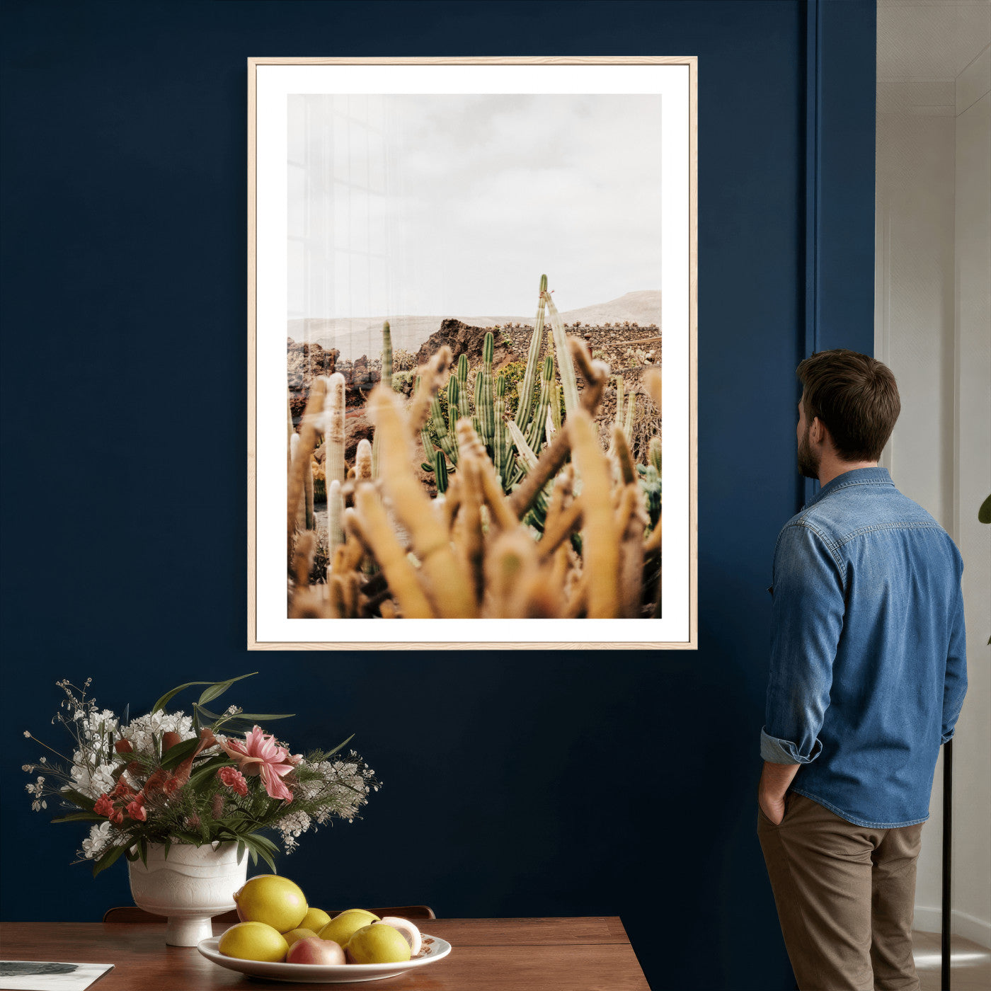 98315769-MGV-CV-24X36 - Minimal Desert Cactus Wall Art Canvas Print, Neutral Southwestern Landscape Nature Wall Decor for Modern Home