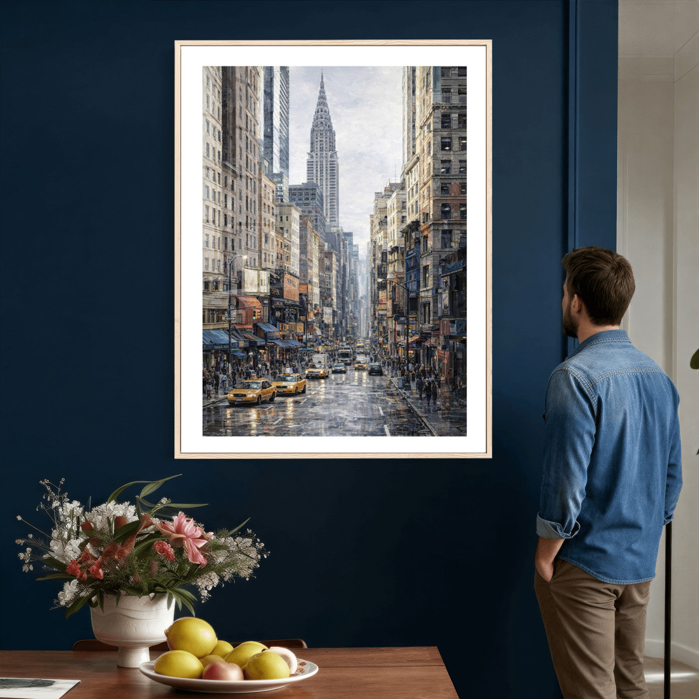 37693299-MGV-CV-24X36 - Chrysler Building New York Wall Art Canvas Print, Abstract NYC Street Painting Canvas Print, Modern Manhattan City Artwork for Living Room Decor