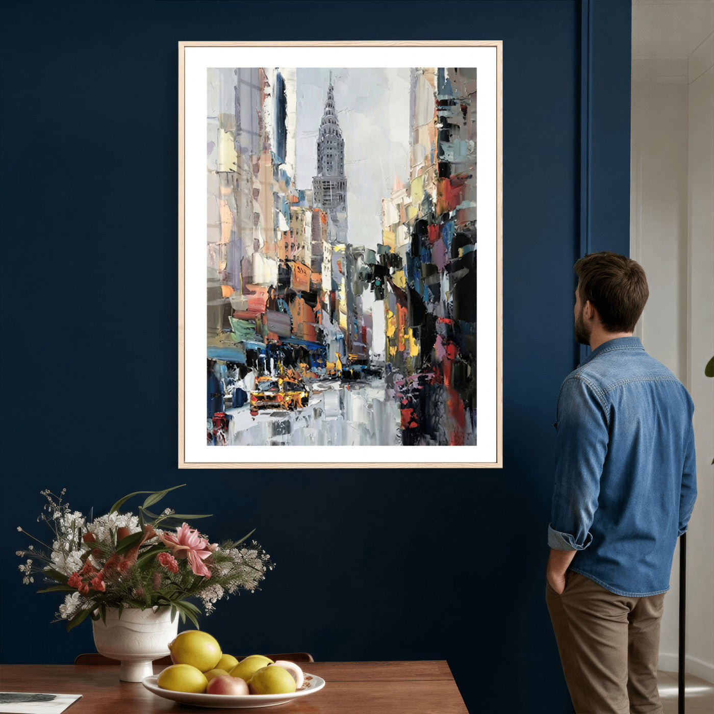 22144128-MGV-CV-24X36 - Chrysler Building New York Wall Art Canvas Print, Abstract NYC Street Painting Canvas Print, Modern Manhattan City Artwork for Living Room Decor