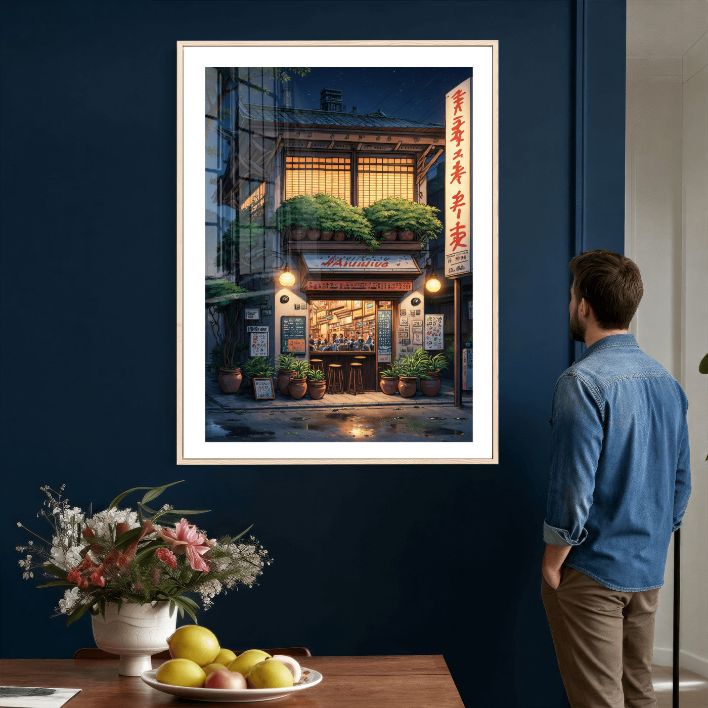 4712069TE1-MGV-CV-24X36 - Evening at the Ramen Shop Canvas Wall Art — Japan Night Anime Print | Japanese Restaurant Decor | Lofi Wall Art | Ramen Lover Gift