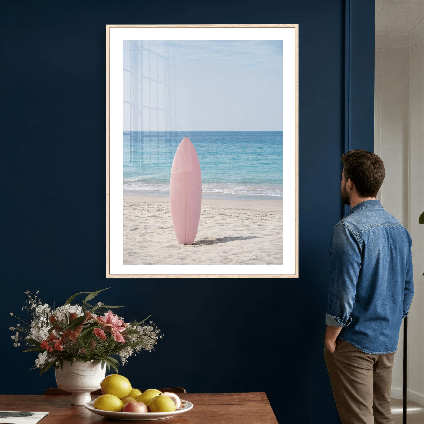 17265103-MGV-CV-24X36 - Pink Surfboard Canvas Wall Art, Minimalist Beach Photography Print, Pastel Ocean Coastal Decor, Girl Beach Room Art, Aesthetic Summer Wall Print