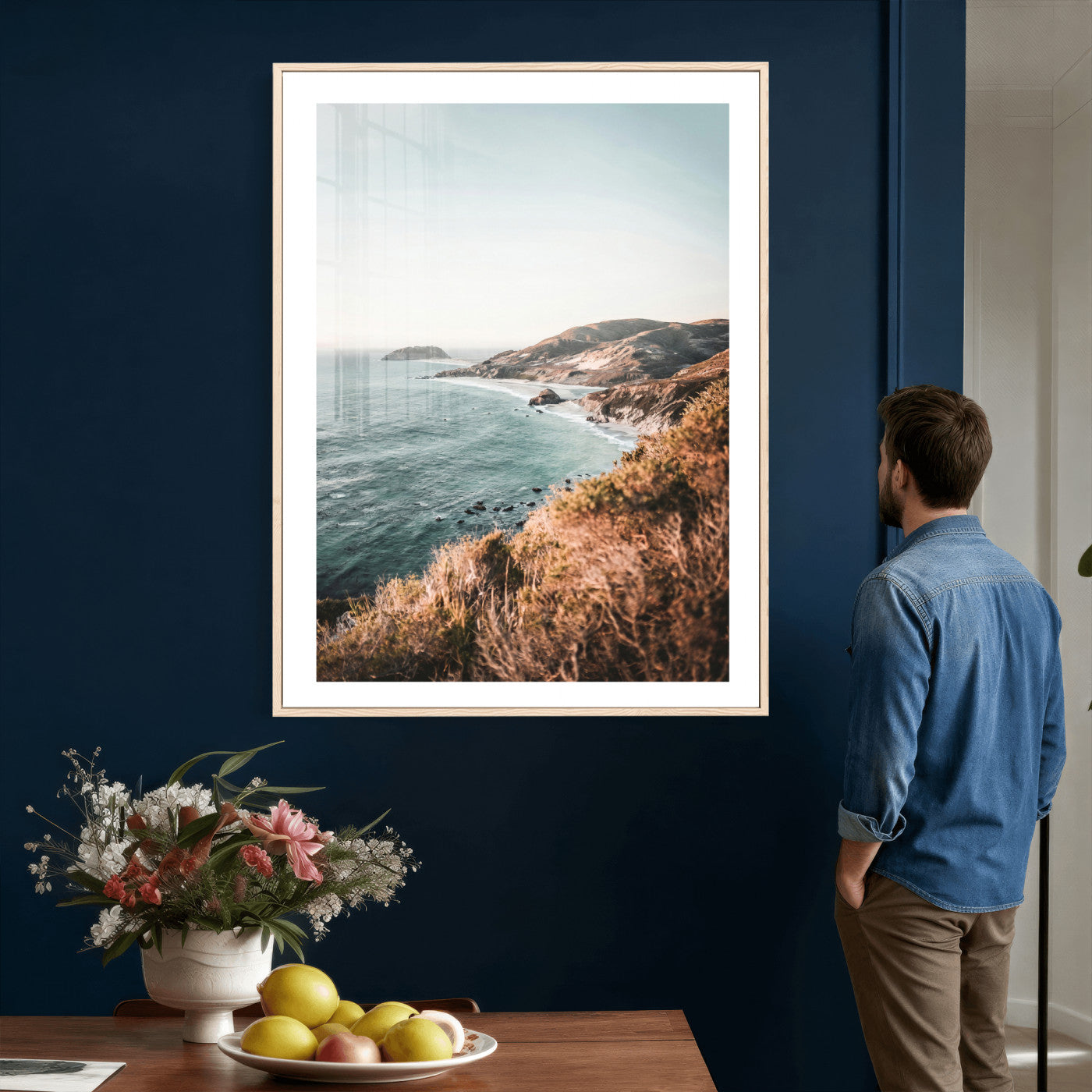 58099801-MGV-CV-24X36 - Coastal Cliffs Canvas Wall Art, Ocean Shoreline Photography Print, Teal Sea Landscape Decor, California Coast Art, Boho Beach House Wall Decor