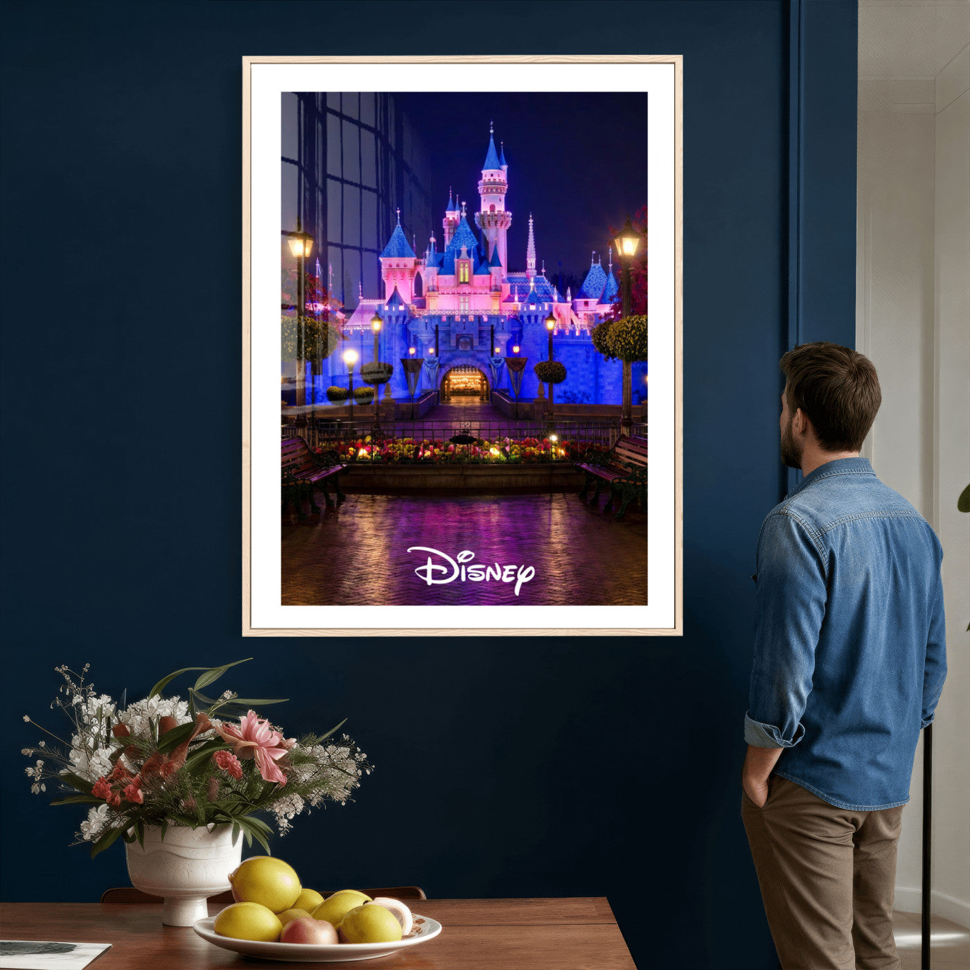 79435D-MGV-CV-24X36 - Disney Castle Wall Art – Framed Magic Kingdom Canvas Artwork, Fairytale Design, Kids Room Fantasy Decor for Home, Office