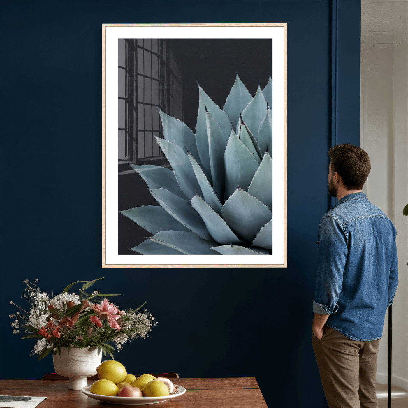 59803798-MGV-CV-24X36 - Agave Wall Art Canvas Print, Blue Green Succulent Botanical Framed Artwork, Minimalist Desert Plant Decor for Living Room Bedroom Office Bathroom